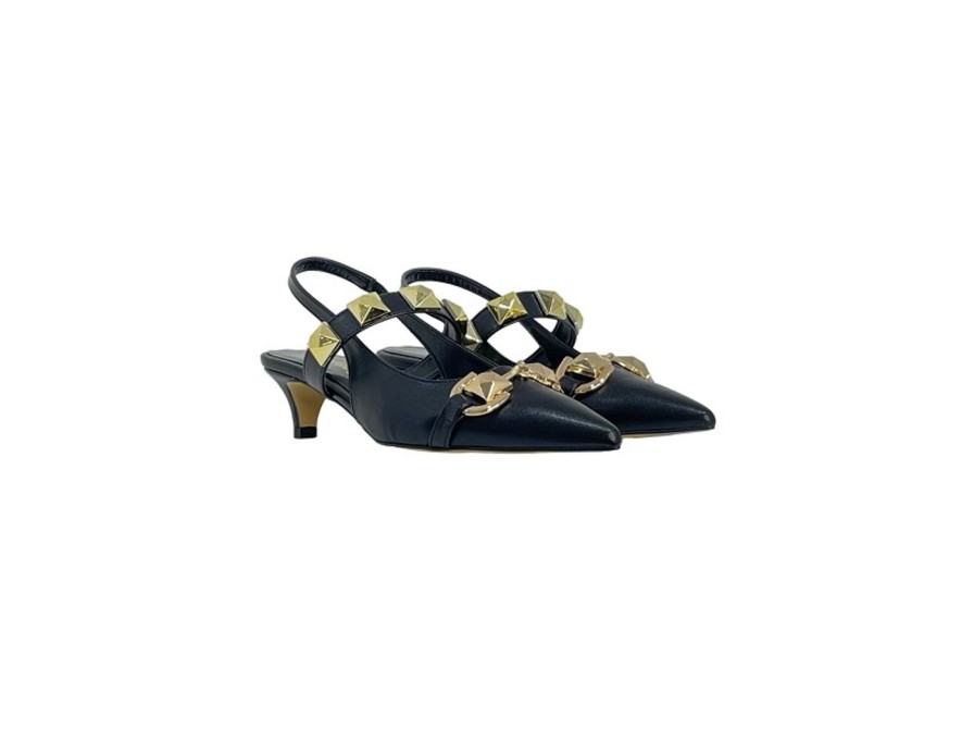 Scarpe Tacco 12 | Corinne Decollete Slingback Borchiato In Pelle Nero