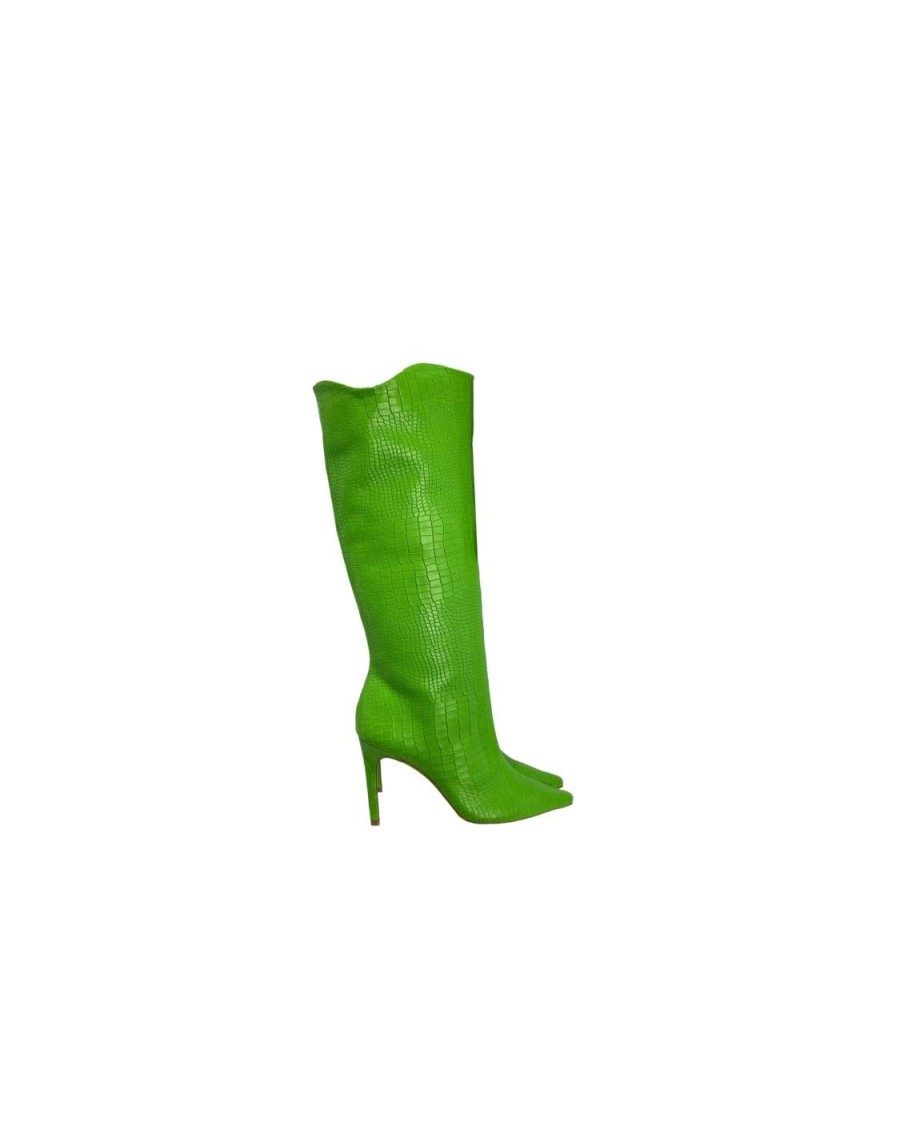 Scarpe Tacco 12 | Kimber Stivale In Pelle Verde Stampa Cocco