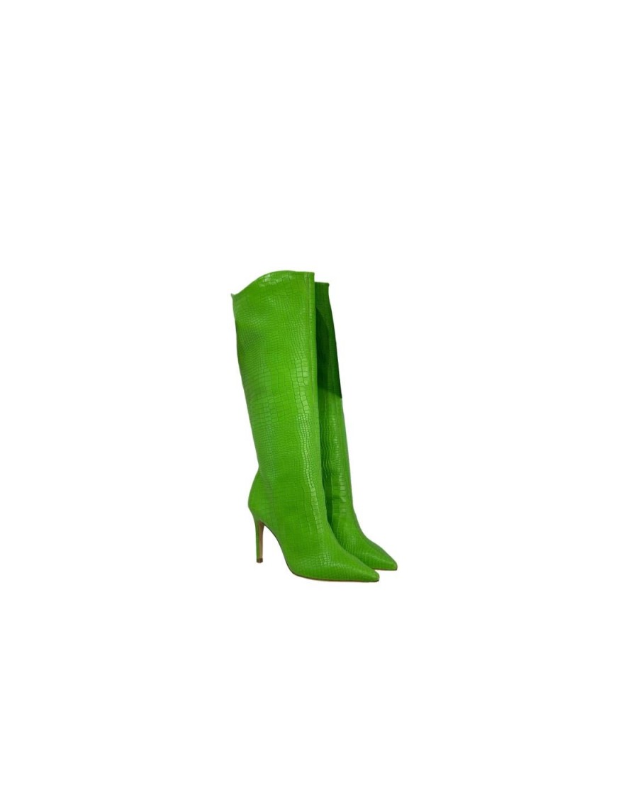 Scarpe Tacco 12 | Kimber Stivale In Pelle Verde Stampa Cocco